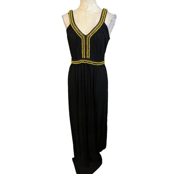 French Connection Dress Black Yellow 8 Beaded Neat Back Maxi NWT $198 - Picture 1 of 7